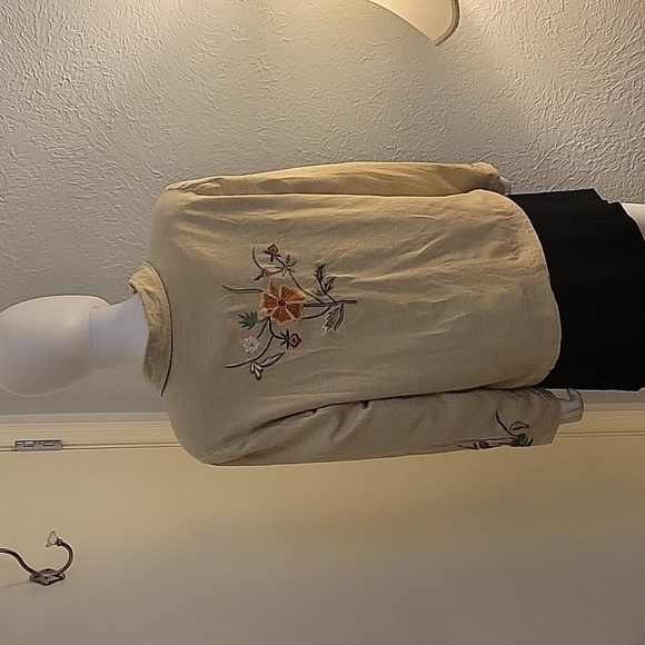 Vtg TAPESTRY PATCH Linen Floral Embroidered Decorative Button Down Shacket - Picture 9 of 10